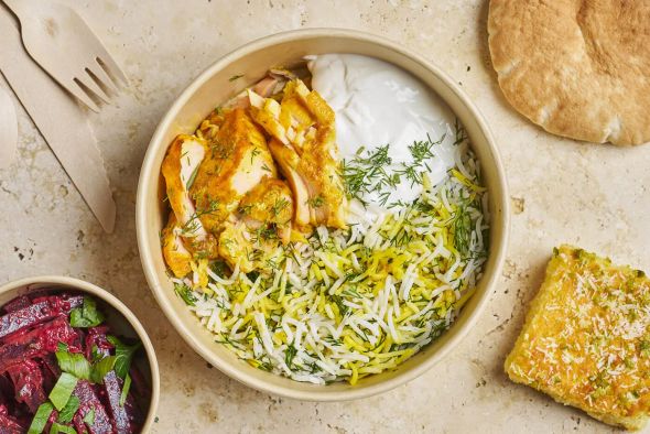 Plateau-repas Saumon Sabzi Polo Mahi