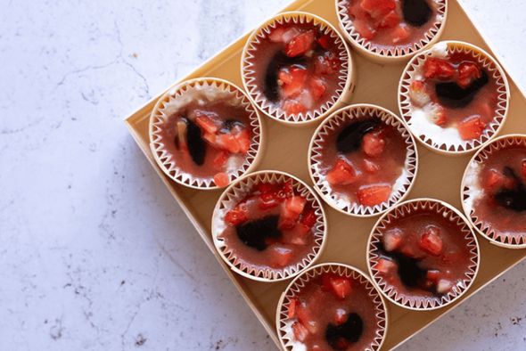 Mini timbaline de fraise & burrata, 9 pièces