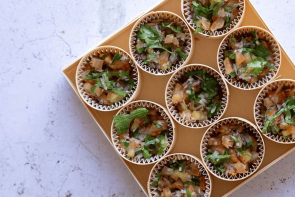 Mini timbaline tartare crevettes & mangue au curry