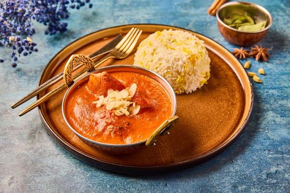 Butter Chicken, riz, écrasé de pomme de terre